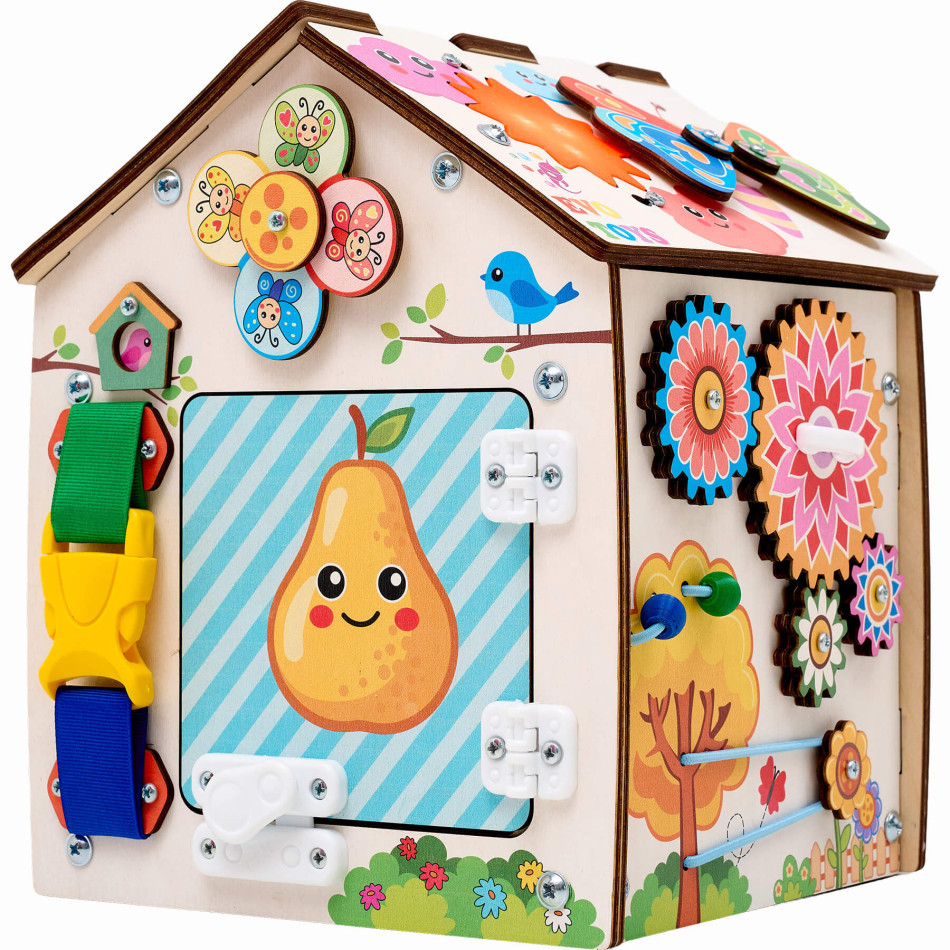 Бизиборд домик развивающий Лето 20х25 см со светом